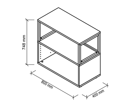 Grundregal mit Ausatz Metallrahmen offen Skizze mit Maßen