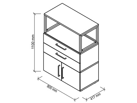 FlexWall Schrank Skizze mit Maßen