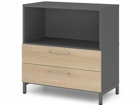 FlexWall mit Metallfüssen, 2 Schubladen, Offenes Regal