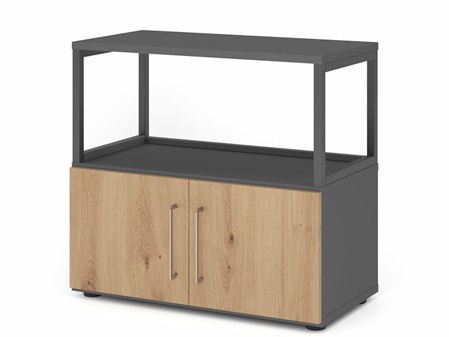 FlexWall Schrank 2OH, Metallvitrine offen, Türen, Kunststoffmöbelgleiter