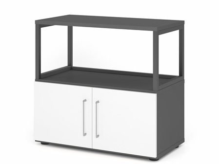 FlexWall Schrank 2OH, Metallvitrine offen, Türen, Kunststoffmöbelgleiter