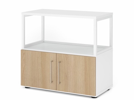 FlexWall Schrank 2OH, Metallvitrine offen, Türen, Kunststoffmöbelgleiter