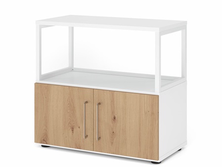 FlexWall Schrank 2OH, Metallvitrine offen, Türen, Kunststoffmöbelgleiter