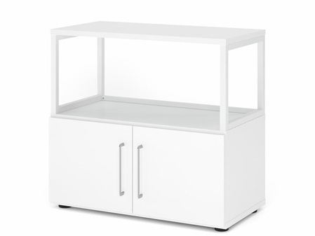 FlexWall Schrank 2OH, Metallvitrine offen, Türen, Kunststoffmöbelgleiter