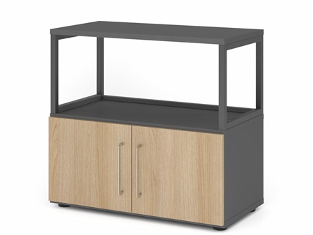 FlexWall Schrank 2OH, Metallvitrine offen, Türen, Kunststoffmöbelgleiter