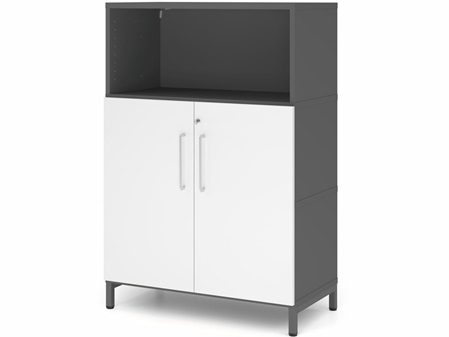 FlexWall Schrank, 3OH, Regalfach offen, Türen, Metallsockel