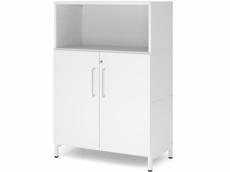 FlexWall Schrank, 3OH, Vitrine offen, Türen, Metallsockel