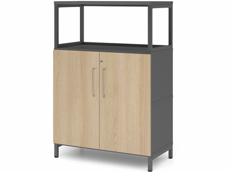 FlexWall Schrank, 3OH, Vitrine offen, Türen, Metallsockel