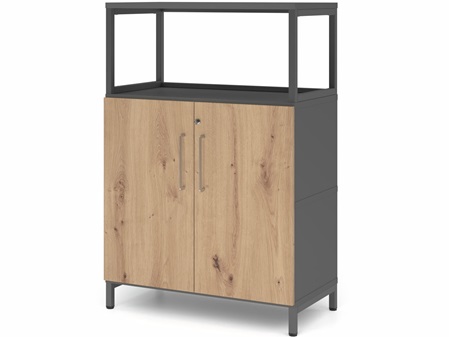 FlexWall Schrank, 3OH, Vitrine offen, Türen, Metallsockel