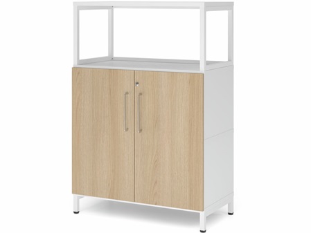 FlexWall Schrank, 3OH, Vitrine offen, Türen, Metallsockel