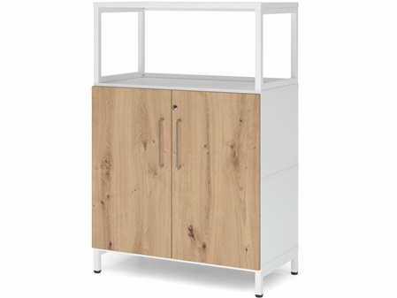 FlexWall Schrank, 3OH, Vitrine offen, Türen, Metallsockel