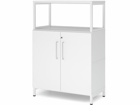 FlexWall Schrank, 3OH, Vitrine offen, Türen, Metallsockel